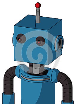 Blue Automaton With Box Head And Red Eyed And Single Led Antenna