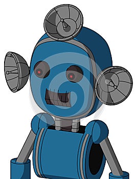 Blue Automaton With Bubble Head And Dark Tooth Mouth And Red Eyed And Radar Dish Hat