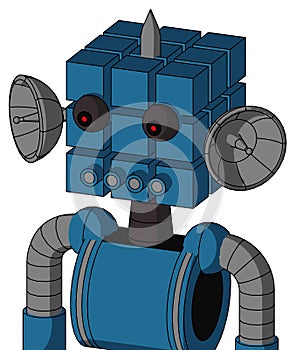 Blue Automaton With Cube Head And Pipes Mouth And Red Eyed And Spike Tip