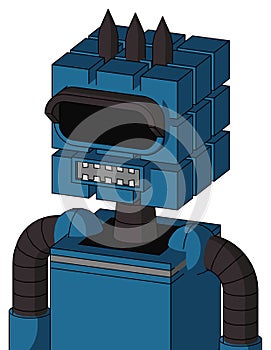 Blue Automaton With Cube Head And Square Mouth And Black Visor Eye And Three Dark Spikes