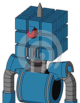Blue Automaton With Cube Head And Vent Mouth And Angry Cyclops And Spike Tip