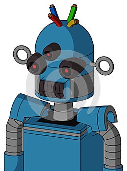 Blue Automaton With Dome Head And Dark Tooth Mouth And Three-Eyed And Wire Hair