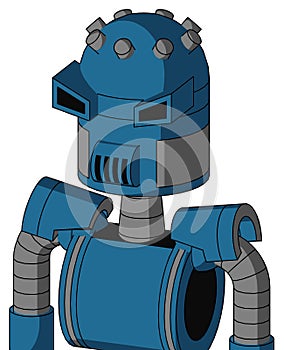 Blue Automaton With Dome Head And Speakers Mouth And Angry Eyes