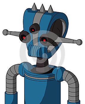 Blue Automaton With Droid Head And Speakers Mouth And Three-Eyed And Three Spiked