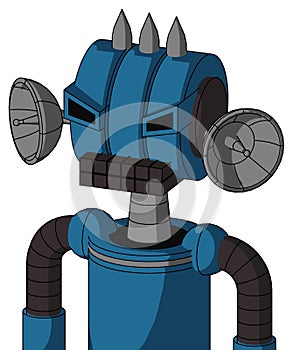 Blue Automaton With Multi-Toroid Head And Keyboard Mouth And Angry Eyes And Three Spiked