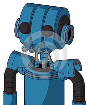 Blue Automaton With Multi-Toroid Head And Pipes Mouth And Two Eyes