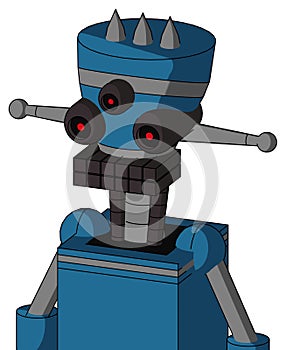Blue Automaton With Vase Head And Keyboard Mouth And Three-Eyed And Three Spiked