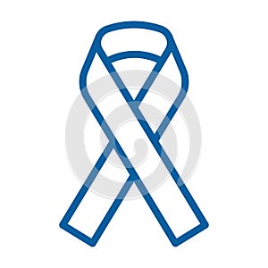 Blue awareness ribbon. Vector thin line icon illustration. Symbol for awareness of different male diseases like prostate cancer