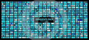 Blue, azure glossy gradient, metal foil texture. Color swatch set. Collection of high quality gradients. Shiny metallic