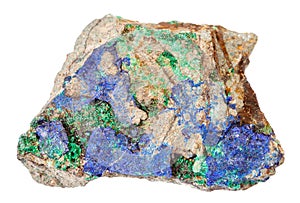 Blue Azurite and green Malachite at stone isolated