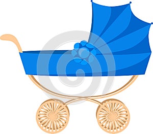 Blue baby-carriage isolated on white
