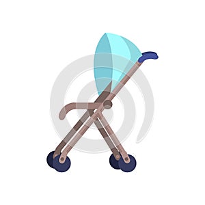 Blue Baby Carriage Isolated on White. Perambulator