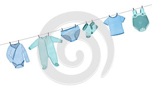 Blue Baby Clothes Watercolor illustration