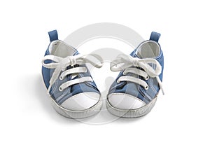 Blue baby sneakers on white background