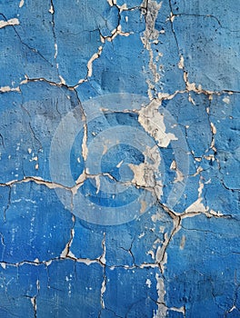 The blue backdrop is a web of abstract cracks, a striking visual of deterioration and the beauty found within it. photo