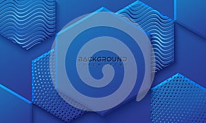 Blue background with 3D style. Hexagon background with a combination of dots and lines. Eps10 Vector background