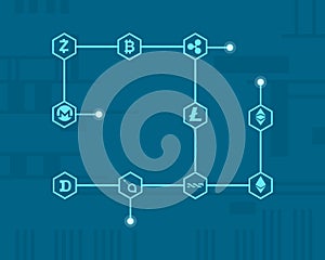 On blue background block chain style