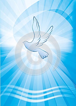 Christian baptism symbol with dove and waves of water. Religious sign photo