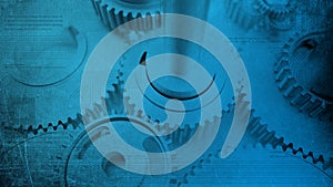 Dented steel grunge glossy gears industrial cogs and technologic digital circuits