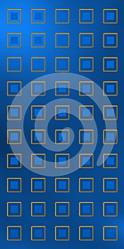 Blue background of digital 3d pattern with golden square