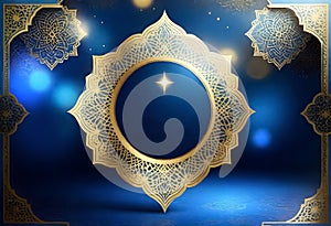 a blue background with a gold circle and a star on it