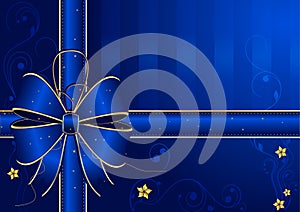 Blue background with golden-blue bow