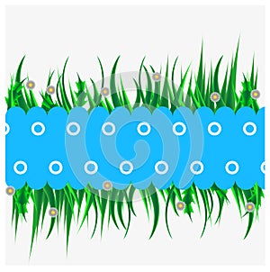Blue background with green grass
