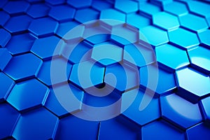 Blue background with hexagonal pattern of hexagonal tiles. Generative AI