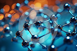 Blue background highlights the intricate details of a close up molecule