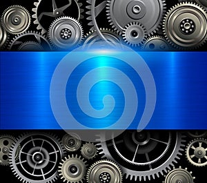 Blue background metallic with gears