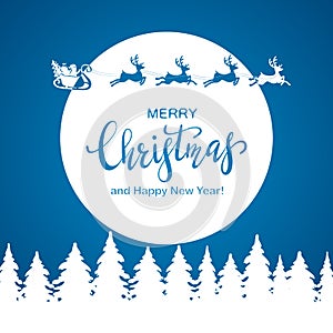 Blue Background with Santa and Merry Christmas