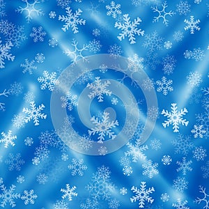 Blue background with snowflakes and drapery