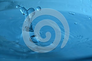 Blue background water drop splash photo