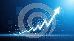 Digital Growth Arrow Chart with Binary Code Background