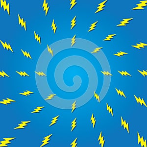Blue background with yellow lightning bolts, illustrating sun rays. Abstract vector illustration with retro design, radiant energy