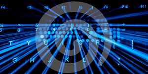 Blue backlit keyboard with zoom-out effect