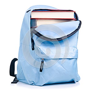 Blue backpack with books education