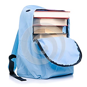 Blue backpack with books education