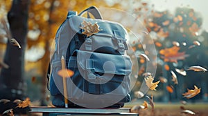 The backpack with autumn leaves.AI generated image