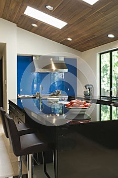 Blue Backsplash In Modern Kitchen