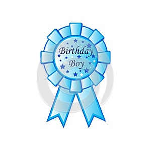 Blue badge birthday boy with ribbons for newborn baby with text