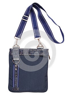 Blue bag crossbody, isolated on white,