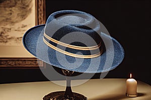 Blue Bailey hat, photo frame, candle with Generative AI