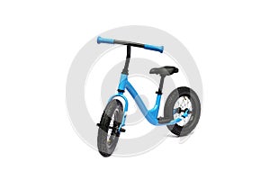 A blue balance bike