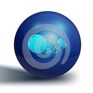 Blue Ball on chain icon isolated on white background. Blue circle button. Vector