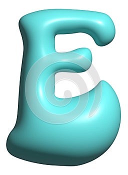 Blue balloon letter E capital, 3D alphabet