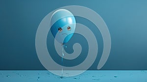 blue balloon with a painted sad face, on a blue background, blue monday, copy space, banner