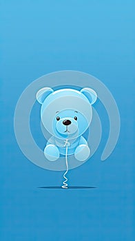 blue balloon in the shape of a sad bear, on a blue background, blue monday, copy space, vertical