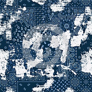 Blue bandana kerchief paisley fabric patchwork