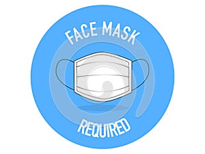 Blue banner in a circle, which indicates that it is mandatory to wear face masks, the latter is white, outlined in black. Face mas photo